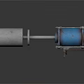 Industrial Mechanical Device With Blue Body Gray Cylinder And Metal Brackets