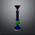 Colorful Glass Candlestick With Purple Top Blue Body Green Sphere And Marble Base