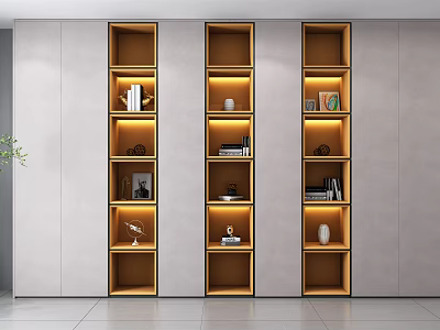 Modern Luxury Decorative Cabinet With Lighting And Multiple Shelves For Books And Decorations 3d model