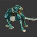 Turquoise Leopard with Black Spots and Open Mouth Standing on Shiny Surface