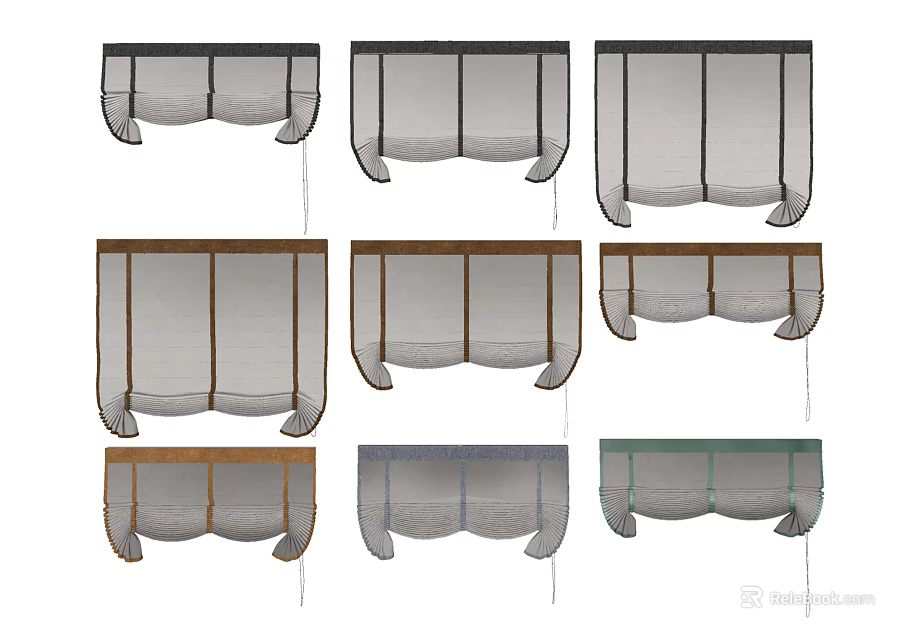 Multiple Curtain Styles With Different Colors And Designs For Home Window Decor 3d model
