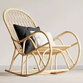 Rattan Woven Leisure Rocking Chair With Light Wooden Frame And Black White Cushions