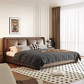 Modern Brown Leather Upholstered Double Bed For Warm Cozy Bedroom Home Interior Design