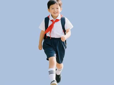 School Children Running With Backpacks In White Shirts Red Scarves And Dark Shorts 3d model