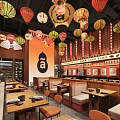 Traditional Hot Pot Restaurant Interior With Lanterns And Seating 3d model