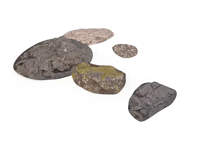 Wood and Stone Natural Decorative Pieces with Various Shapes and Textures 3d model