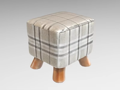 Plaid Fabric Upholstered Stool With Wooden Legs For Home Decor 3d model