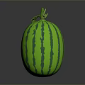 Ripe Green Striped Watermelon With Fresh Vine And Leaves On Top