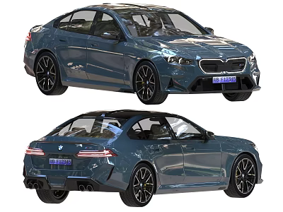 Blue BMW Sedan Exterior Design With Front Rear Views And Alloy Wheels 3d model