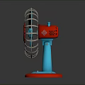 Red And Blue Desktop Electric Table Fan With Star Logo And Metal Grille
