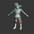 Anime Warrior Character With Spiky Black Hair Gray Top Red Belt Black Pants And White Boots