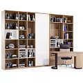 Open grid bookcase desk and chair combination 3d model