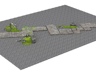 Gray Gravel Ground With Stone Slab Pathway And Green Moss Growth 3d model