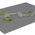 Gray Gravel Ground With Stone Slab Pathway And Green Moss Growth