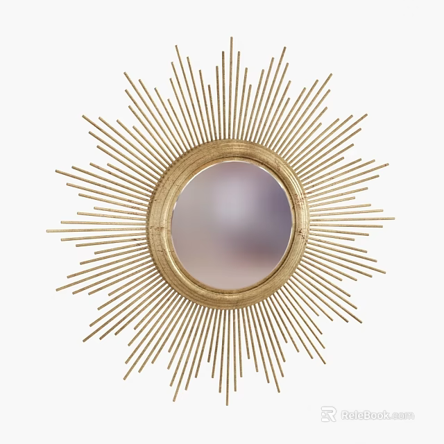 Decorative Gold Sunburst Mirror With Round Frame For Wall Decoration 3d model