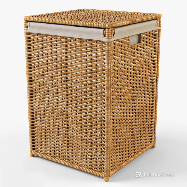Woven Rattan Storage Basket with Natural Brown Finish and Secure Lid Design 3d model 
