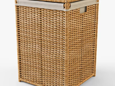 Woven Rattan Storage Basket with Natural Brown Finish and Secure Lid Design 3d model
