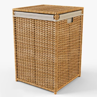 Woven Rattan Storage Basket with Natural Brown Finish and Secure Lid Design 3d model
