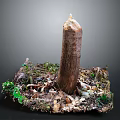 Natural Tree Stump With Candle Like Flame Surrounded By Soil Dry Leaves And Green Plants