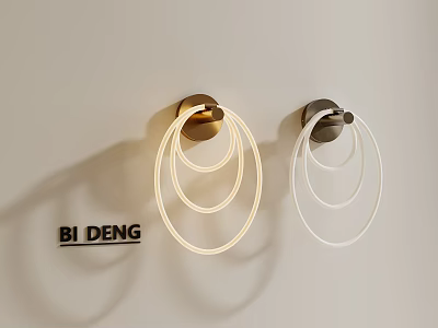 Sleek Modern Circular Ring Wall Lamp with Warm Light and Metallic Base Fixture 3d model