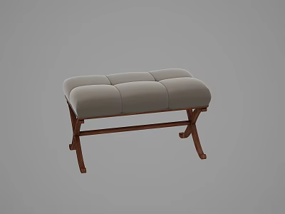 Light Gray Upholstered Ottoman With Wooden Crossed Legs And Modern Design 3d model