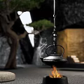 Serene Japanese Zen Garden With Pine Tree Mist Rocks And Stone Lantern Elements