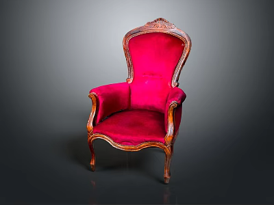 Classic Armchair with Red Upholstery and Wooden Carved Frame in Elegant Vintage Design 3d model