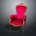 Classic Armchair with Red Upholstery and Wooden Carved Frame in Elegant Vintage Design