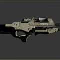 Futuristic Sci Fi Weapon With Metallic Body Green Accents And Detailed Mechanical Structure