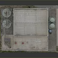 Industrial Factory Landscape Featuring Flat Roof Silos And Equipment Structures Exterior