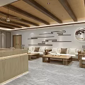 Serene SPA Sauna Space With Wooden Ceiling Stone Walls Tables Black Lanterns And Orange Flowers