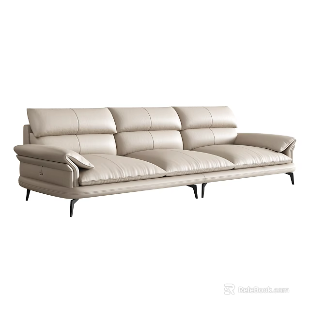Modern Beige Leather Multi Seater Sofa With Sleek Design And Metal Legs 3d model 