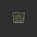 Green Rusty Metal Double Gate With Yellow Triangle Warning Sign