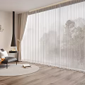 White Sheer Curtains For Large Window In Modern Room With Green Trees View And Armchair