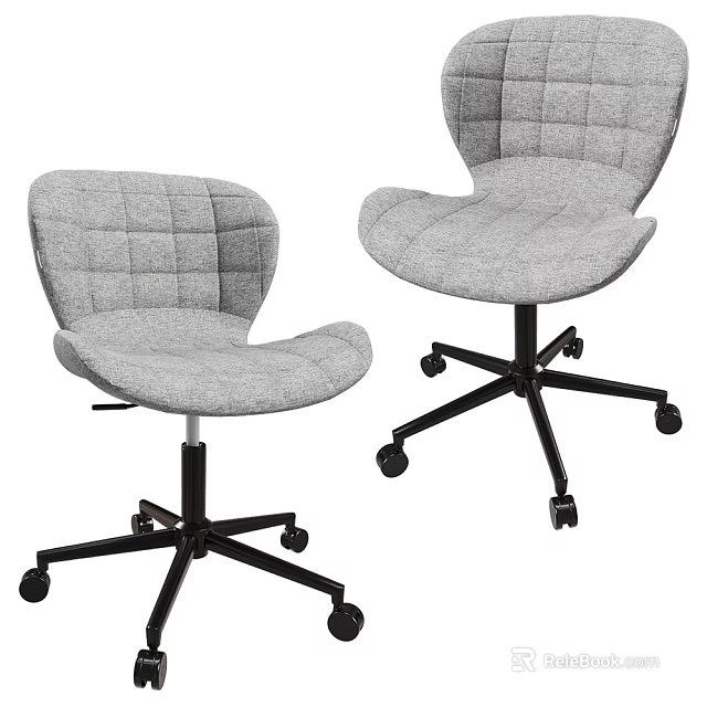 Ergonomic Gray Quilted Office Chair With Swivel Wheels And Black Base 3d model 