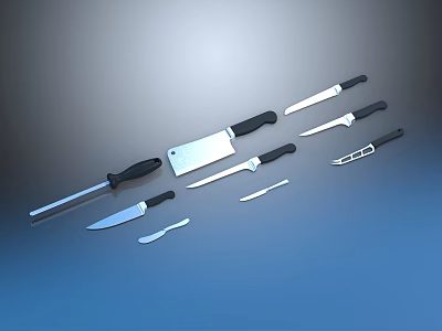 Sharp Weapon Knives Collection Featuring Various Black Handles And Metal Blades 3d model