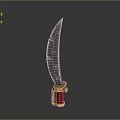 Silver Scimitar Weapon With Golden Hilt And Red Gem Ornate Design