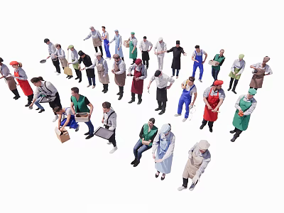 Group of People Wearing Various Work Uniforms Standing Together in Different Roles 3d model