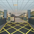 Spacious Warehouse Interior With Forklift Rows Of Storage Racks And Checkerboard Floor