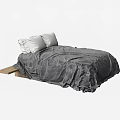 Double Bed With Gray Comforter White Pillows And Wooden Side Table 3d model
