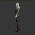 3D Female Character In Brown Suit With White Hair Red Tie White Gloves Red Shoes