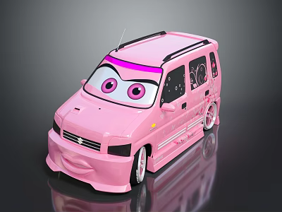 Kids Pink Cartoon Toy Car with Big Eyes Smiley Face and Decorative Patterns 3d model