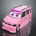 Kids Pink Cartoon Toy Car with Big Eyes Smiley Face and Decorative Patterns