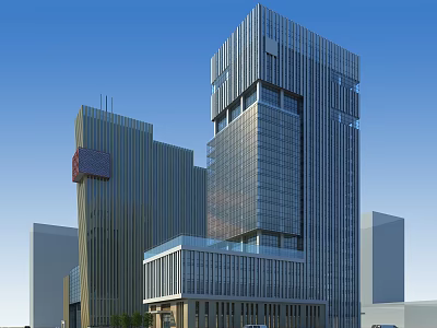 Modern High Rise Office Building With Glass Curtain Wall And Metal Facade Design 3d model