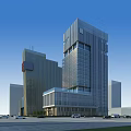 Modern High Rise Office Building With Glass Curtain Wall And Metal Facade Design