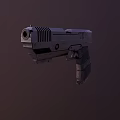 Modern Futuristic Weapon Pistol with Metallic Body and Textured Grip Design Featuring WeaponTech Branding Elements