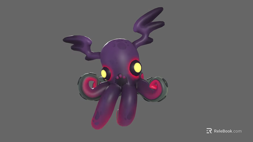 Purple Aquatic Octopus with Yellow Eyes and Red and Green Tentacles in 3D Model Design 3d model 