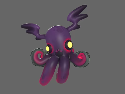 Purple Aquatic Octopus with Yellow Eyes and Red and Green Tentacles in 3D Model Design 3d model