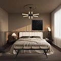 Modern Bedroom Interior with Bed Bedside Tables Lamps Chandelier and Curtains