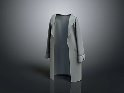 Gray Long Coat With Lapel And Buttoned Cuffs In Minimalist Style 3d model